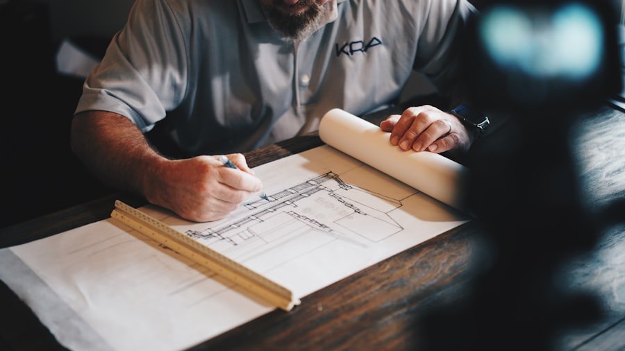Drafter working on drawings